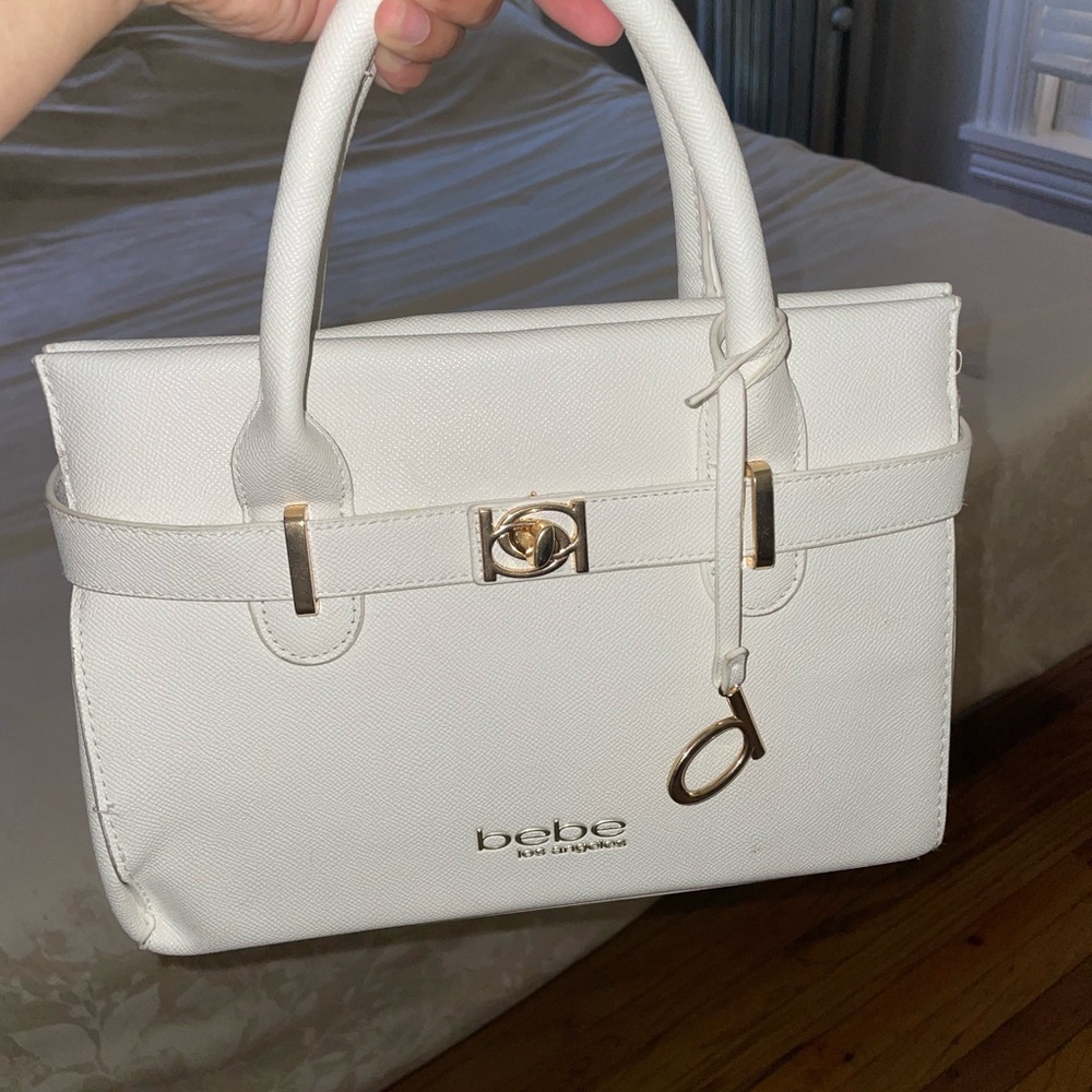 Bebe White Satchel with Gold Accents
